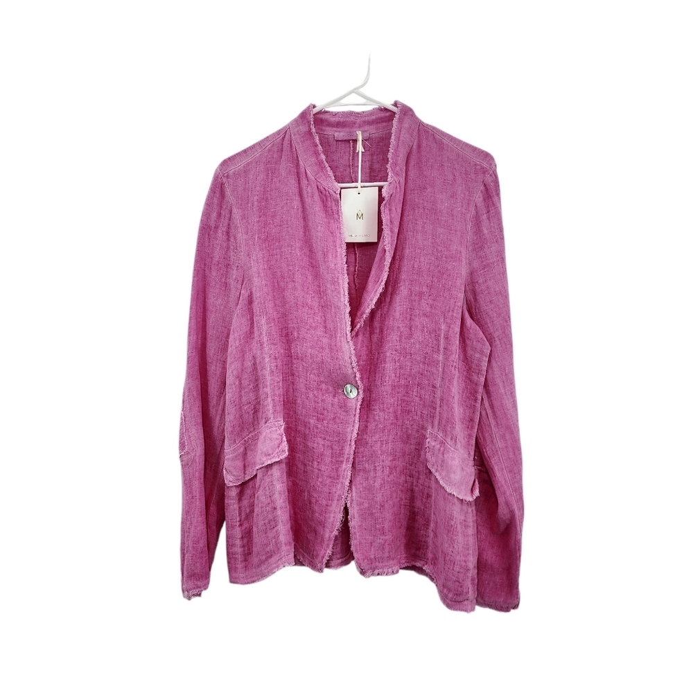 Milio Milano Women's 100% Linen Elbow Sequin Patchwork Button Front Blazer - M